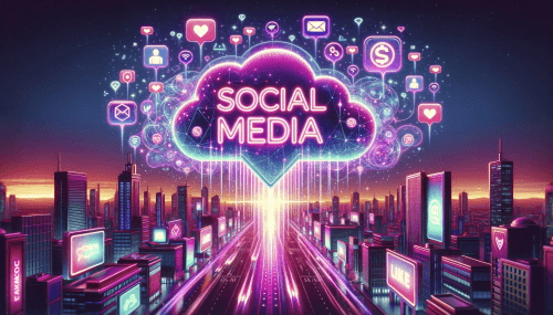 A style representing social media illuminated in neon on a