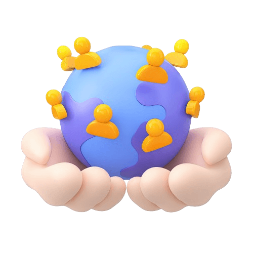 Hands gently holding a globe with diverse abstract